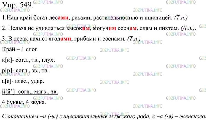 Фото картинка ответа 3: Упражнение № 549 из ГДЗ по Русскому языку 5 класс: Ладыженская