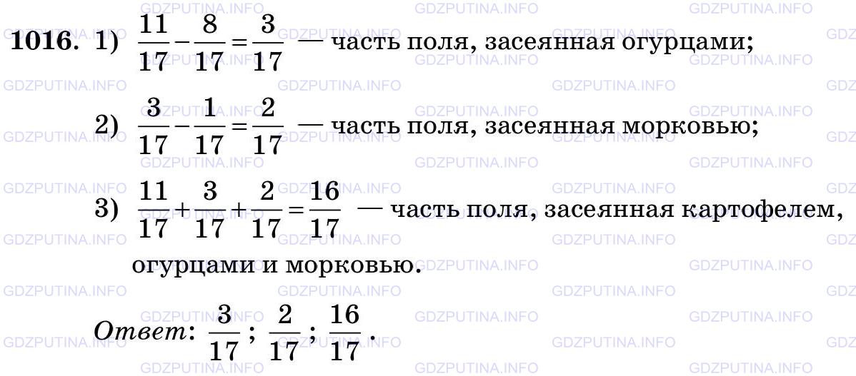 Фото картинка ответа 3: Задание № 1016 из ГДЗ по Математике 5 класс: Виленкин